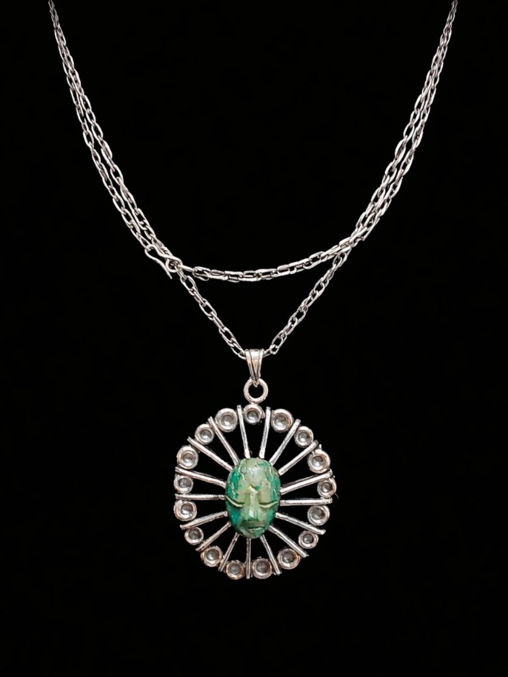 Los Ballesteros Mexican Sterling 925 Necklace Stone Face Pendant